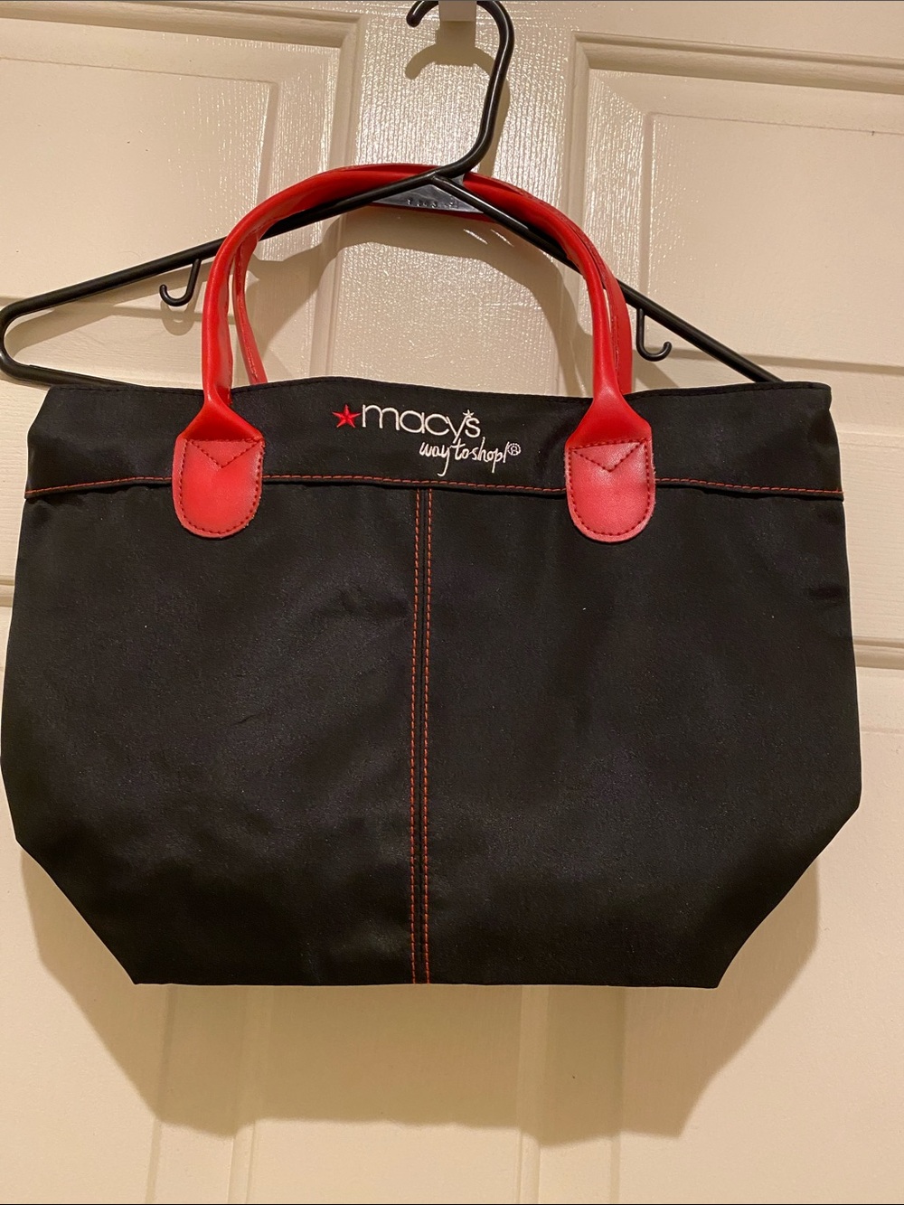 Macy's Black Tote with Red Handles